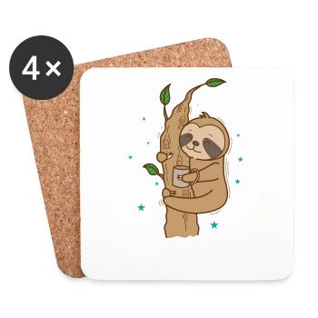 Sloth lazy with cup of tea or coffee - Coasters (set of 4) - white - Front
