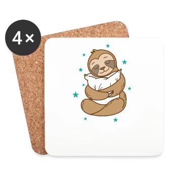 Sloth with pillow nature lazy - Coasters (set of 4) - white - Front
