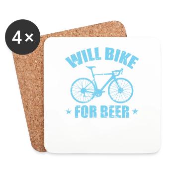 Will Bike for Beer Cycling Fitness - Dessous de verre (lot de 4) - blanc - Devant