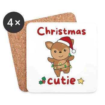 Reh Weihnachten Rehe Christmas Cutie - Untersetzer (4er-Set) - Weiß - Vorne