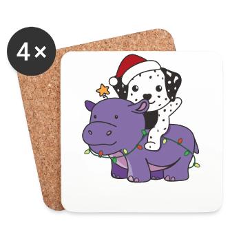 Noël Hippopotames Dalmatiens Joyeux Noël - Dessous de verre (lot de 4) - blanc - Devant