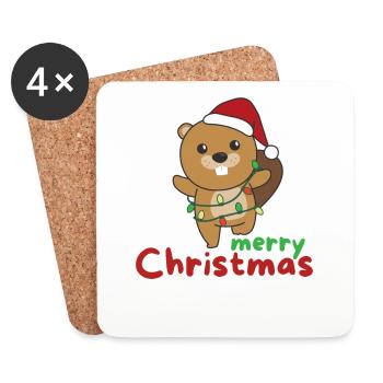 Castor Joyeux Noël Animaux d’hiver Castor - Dessous de verre (lot de 4) - blanc - Devant