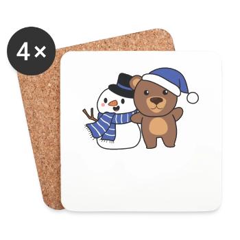 Bear with snowman in winter for Christmas - Coasters (set of 4) - white - Front