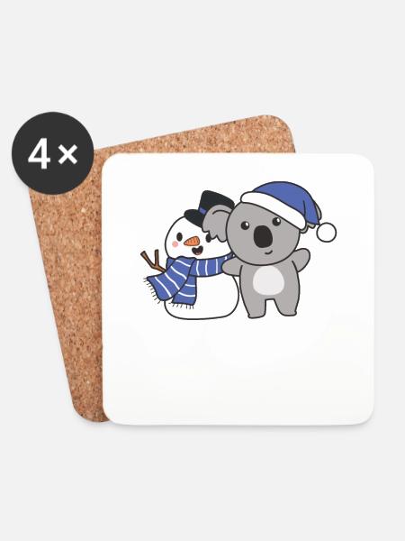 Koala mit Schneemann im Winter zu Weihnachten - Untersetzer (4er-Set) - Weiß
