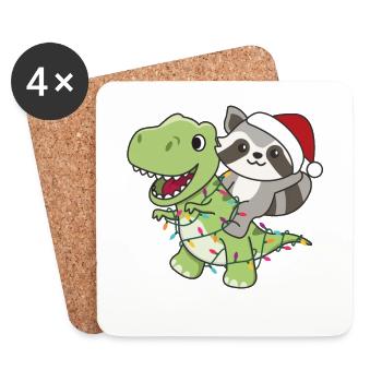 Raccoon Trex Christmas Snow Winter Animals - Coasters (set of 4) - white - Front
