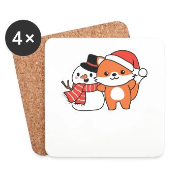 Fox with snowman in winter for Christmas - Coasters (set of 4) - white - Front