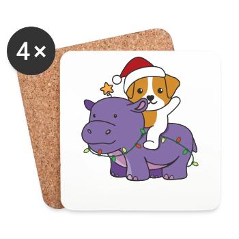 Noël Hippopotame Jack Russell Joyeux Noël - Dessous de verre (lot de 4) - blanc - Devant