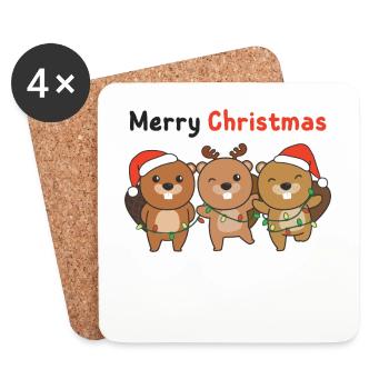 Castor Noël Animaux Castors Joyeux Noël - Dessous de verre (lot de 4) - blanc - Devant