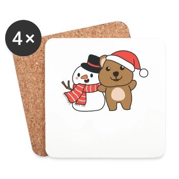 Quokka mit Schneemann im Winter zu Weihnachten - Untersetzer (4er-Set) - Weiß - Vorne