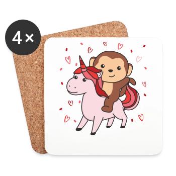 Monkey with Unicorn Hearts Favorite Animal Heart - Coasters (set of 4) - white - Front
