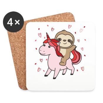 Sloth with unicorn hearts favorite animal heart - Coasters (set of 4) - white - Front