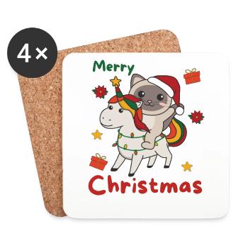Christmas Unicorn Cat Merry Christmas Unicorn - Coasters (set of 4) - white - Front