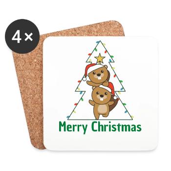 Castor Arbre de Noël Animaux de Noël Castors - Dessous de verre (lot de 4) - blanc - Devant