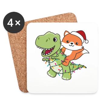 Fox Trex Christmas Snow Winter Animals - Coasters (set of 4) - white - Front