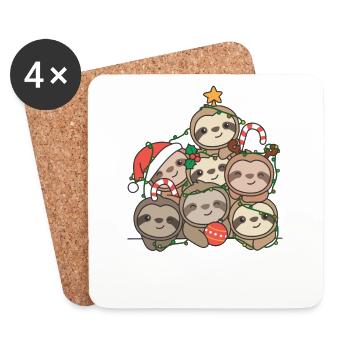 Sloth Christmas Tree Funny Animal Christmas - Coasters (set of 4) - white - Front