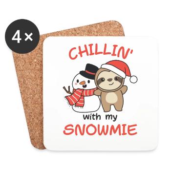Sloth Chillin avec mon bonhomme de neige - Dessous de verre (lot de 4) - blanc - Devant