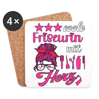 Coole Friseurin mit Herz Frisör Frisörin Friseur - Untersetzer (4er-Set) - Weiß - Vorne