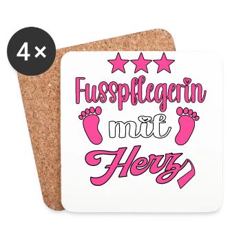 Fusspflege mit Herz Fuss Füsse Fusspflegerin - Untersetzer (4er-Set) - Weiß - Vorne