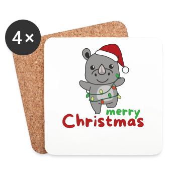 Rhinocéros Joyeux Noël Animaux Rhinos - Dessous de verre (lot de 4) - blanc - Devant