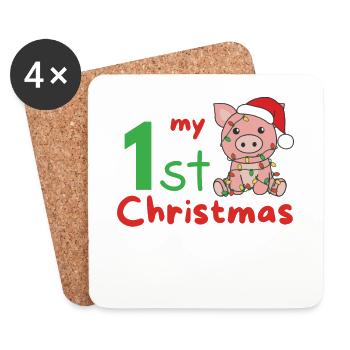 Cochon de Noël Cochons mon 1er Noël - Dessous de verre (lot de 4) - blanc - Devant