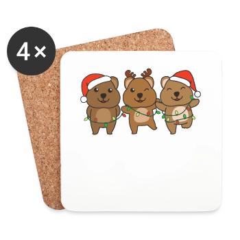 Quokka Weihnachten Weihnachtstiere süße Quokkas - Untersetzer (4er-Set) - Weiß - Vorne
