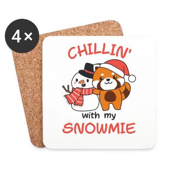 Red Panda Chillin with my snowmie snowman - Coasters (set of 4) - white - Front