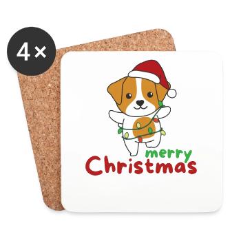 jack Russell joyeux noël mignons chiens - Dessous de verre (lot de 4) - blanc - Devant