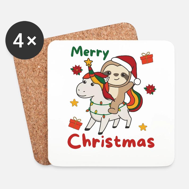Weihnachts Faultier frohe Weihnachten Einhorn - Untersetzer (4er-Set) - Weiß