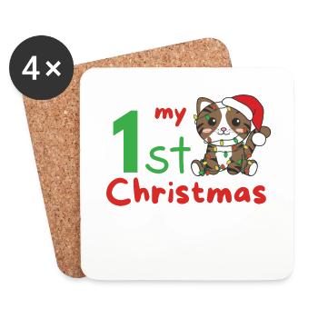 Cat Christmas Cats my 1st Christmas - Coasters (set of 4) - white - Front