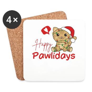 Cat Christmas Cute Cats Happy Pawlidays - Coasters (set of 4) - white - Front