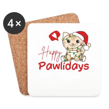 Cat Christmas Cute Cats Happy Pawlidays - Coasters (set of 4) - white - Front