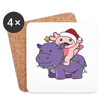 Noël Hippopotame Axolotl Joyeux Noël Hippopotame - Dessous de verre (lot de 4) - blanc - Devant