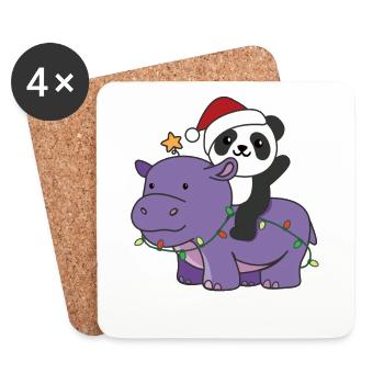Christmas Hippo Panda Merry Christmas Hippo - Coasters (set of 4) - white - Front