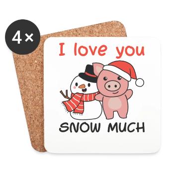 Pig I love you snow much snowman pun - Coasters (set of 4) - white - Front