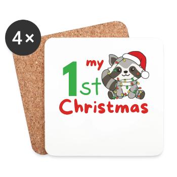 Raccoon Christmas Raccoons my 1st Christmas - Coasters (set of 4) - white - Front