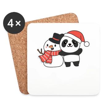 Panda with snowman in winter for Christmas - Coasters (set of 4) - white - Front