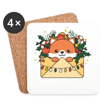 Renard Lettre de Noël animaux d’hiver Renard - Dessous de verre (lot de 4) - blanc - Devant