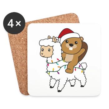Castor Lama Alpaga Noël Animaux d’hiver - Dessous de verre (lot de 4) - blanc - Devant