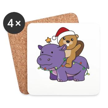 Noël Hippopotame Castor Joyeux Noël Hippopotame - Dessous de verre (lot de 4) - blanc - Devant