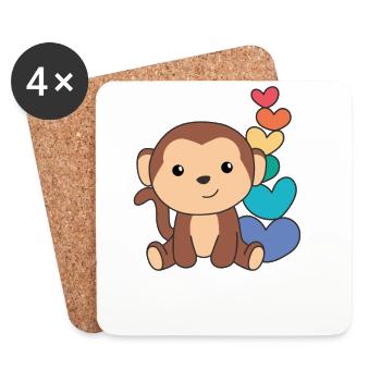 Rainbow Hearts Pride LGBTQ Animaux mignons Singe - Dessous de verre (lot de 4) - blanc - Devant