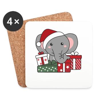 Éléphant Cadeau de Noël Animaux d’hiver Éléphant - Dessous de verre (lot de 4) - blanc - Devant