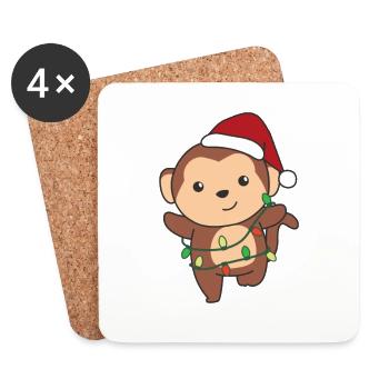 Singe Noël Animaux d’hiver Singes - Dessous de verre (lot de 4) - blanc - Devant
