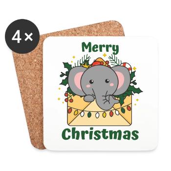 Éléphant Lettre de Noël Animaux d’hiver Éléphants - Dessous de verre (lot de 4) - blanc - Devant