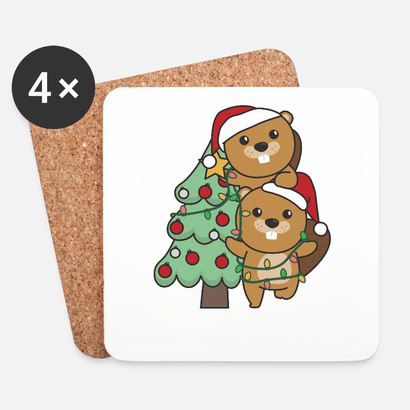 Biber Weihnachtsbaum Weihnachts Tiere Bibers - Untersetzer (4er-Set) - Weiß