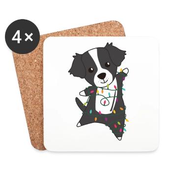 Border Collie Noël Chien Hiver Animaux Chiens - Dessous de verre (lot de 4) - blanc - Devant