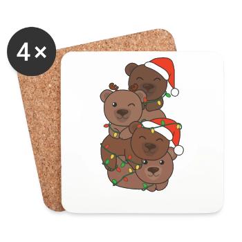 Ours Arbre de Noël Animaux de Noël Ours - Dessous de verre (lot de 4) - blanc - Devant