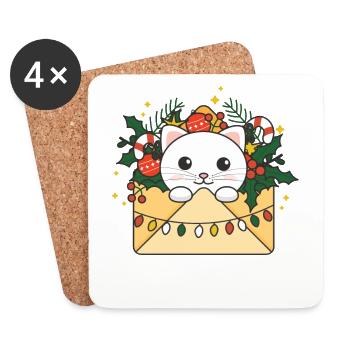 Katze Weihnachten Brief Winter Tiere Katzen - Untersetzer (4er-Set) - Weiß - Vorne