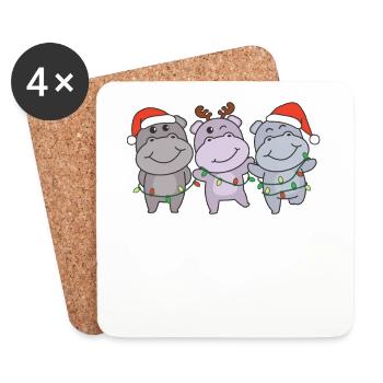 Hippo Christmas Animals Cute Hippos - Coasters (set of 4) - white - Front