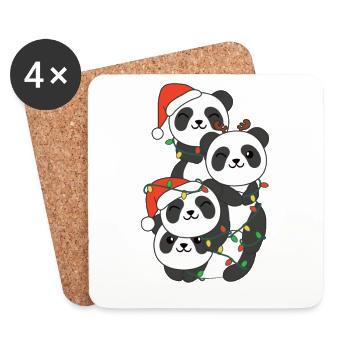 Panda Arbre de Noël Animaux de Noël Pandas - Dessous de verre (lot de 4) - blanc - Devant