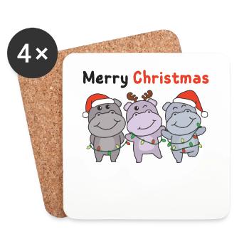 Hippo Weihnachts Tiere süße Hippos Merry Christmas - Untersetzer (4er-Set) - Weiß - Vorne